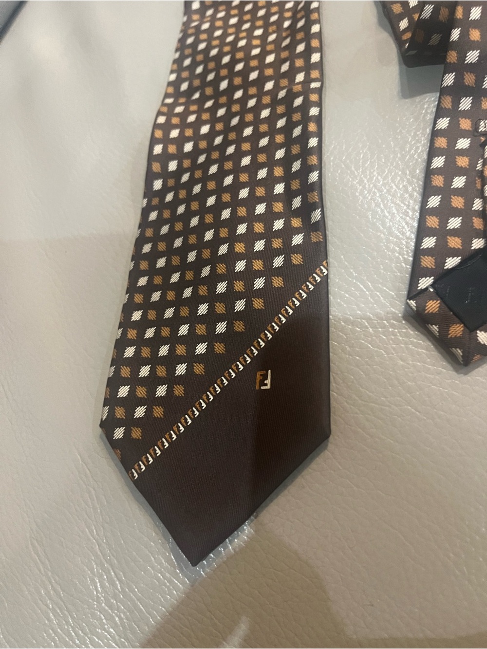 Vintage FENDI Roma Silk Tie Geometric FF Logo Made in Italy Designer Necktie
